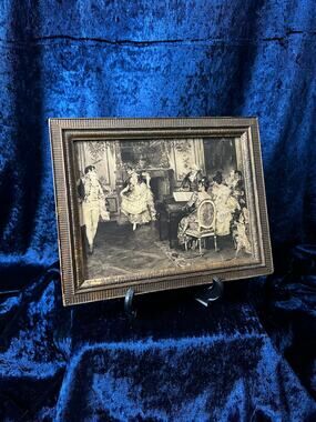 Vintage Double Sided Wood Frame - Victorian Parlor Print and Aged Mirror